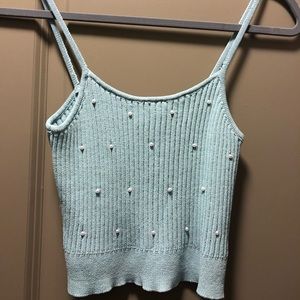 Pearl Embellished | Rib Knit | Slim Fit | Crop Top